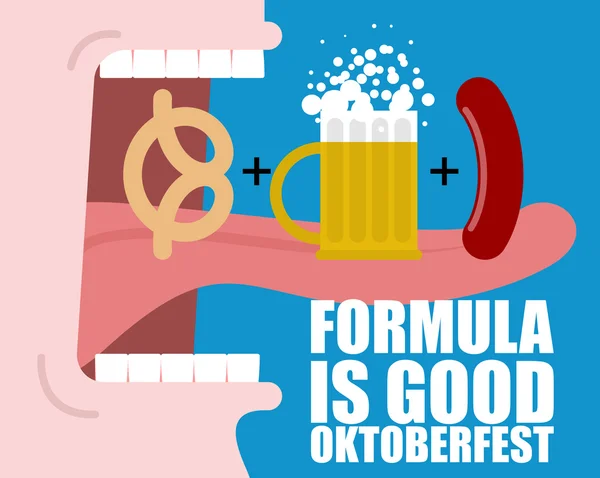 Formula Good Oktoberfest. Open mouth, long tongue and teeth. Man — Stock Vector