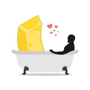 Sevgili altın. Zenginlik sevgisi. Altın külçe ve banyoda adam. Katılın