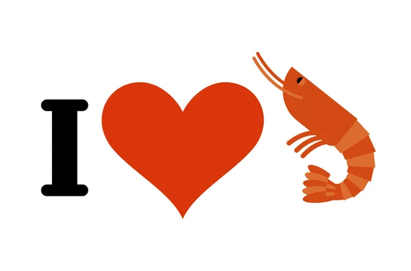 Aku suka udang. Jantung dan plankton laut. Logo untuk pecinta makanan laut - Stok Vektor