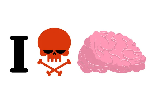 Ich hasse es zu denken. Totenkopf-Symbol für Hass und Gehirn. Logo für Bullen — Stockvektor