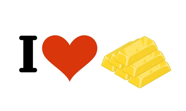 Ich liebe Gold. Herz und Barren. Logo für Goldrausch. Logo für wea — Stockvektor