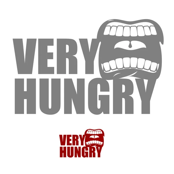 Very hungry. Open mouth with his lips. Logo for empty. Man chewi — Stock Vector