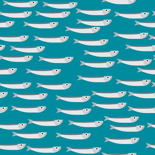 Anchoas patrón sin costuras. Fondo marino. Textura de pez pequeño — Vector de stock