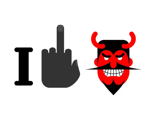 Odeio Satanás. Foda-se e diabo vermelho com chifres. Emblema para os amantes o — Vetor de Stock