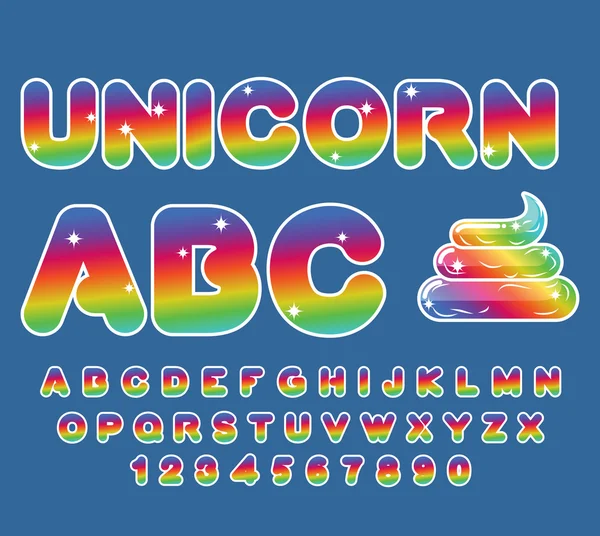 ABC Unicornio. Fuente Rainbow. Letras multicolores. Alfa fantástica — Archivo Imágenes Vectoriales