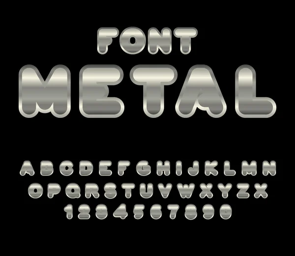 Metal yazı tipi. ABC demir. Çelik alfabe. Metalik parıltılı izin — Stok Vektör