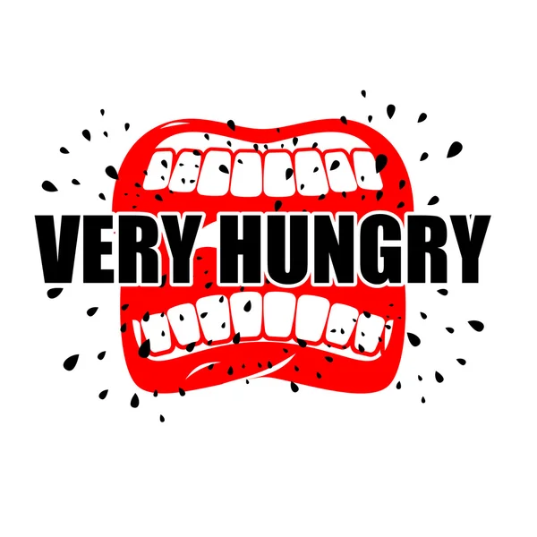 Very hungry. Open mouth with his lips. Logo for empty. Man chewi — Stock Vector
