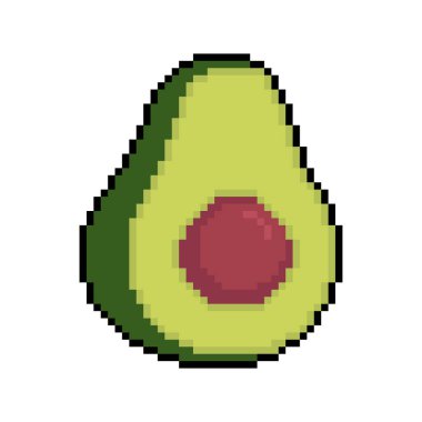 Avokado piksel sanatı. Tropik yeşil meyve 8 bit. Pixelate Vektör illüstrasyonu