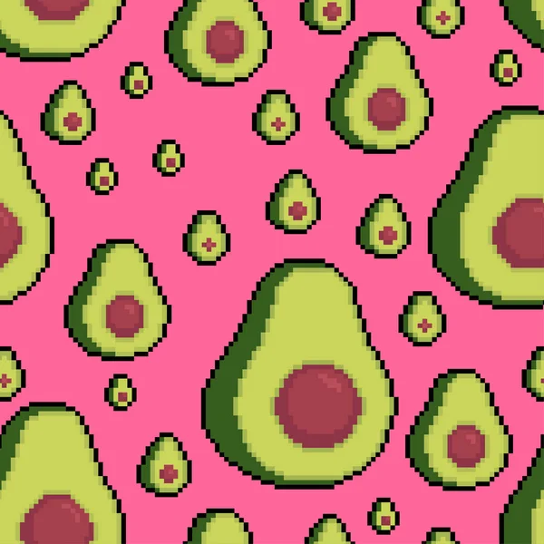 Avocado Pixel Art Muster Nahtlos Tropische Grüne Früchte Bit Hintergrund — Stockvektor