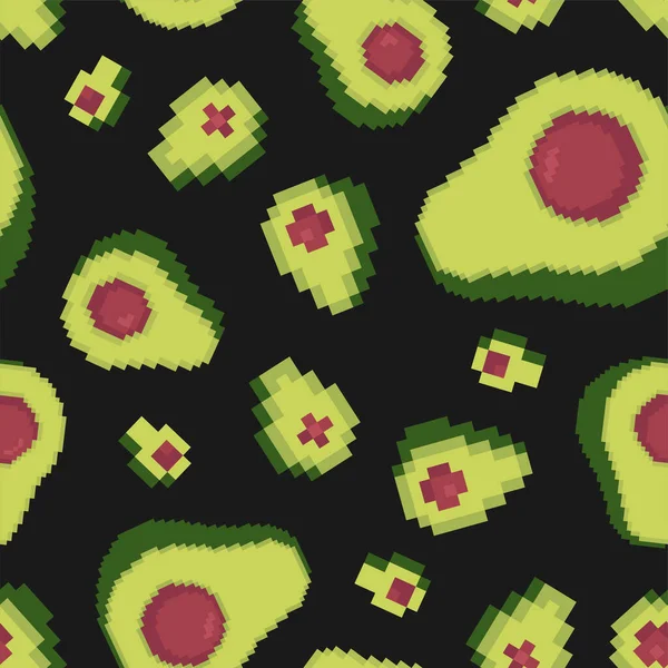 Avocado Pixel Kunst Patroon Naadloos Tropisch Groen Fruit Bit Achtergrond — Stockvector