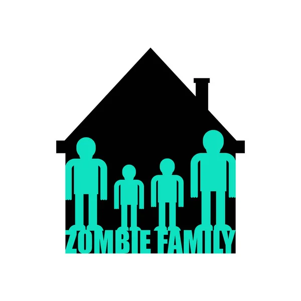 Zombie Familie Zombi Eltern Und Kinder Grüne Haushaltsmonster — Stockvektor