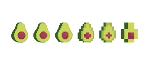 Set Arte Píxeles Aguacate Fruta Verde Tropical Bit Pixelate Vector — Archivo Imágenes Vectoriales