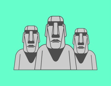 Paskalya Adası idolü izole edilmiş. Moai antik heykelleri. vektör illüstrasyonu