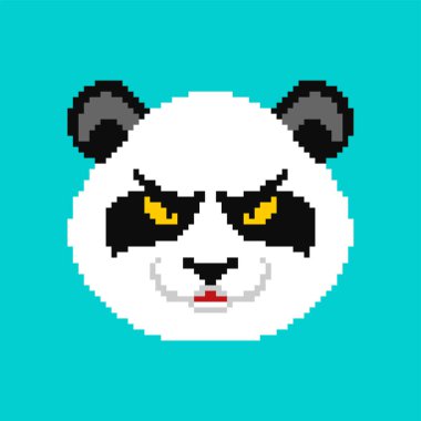 Kızgın panda piksel sanatı. 8 bit panda kafası. vektör illüstrasyonu