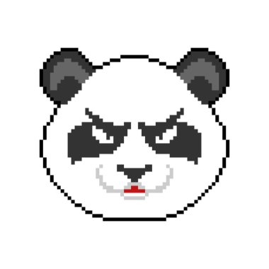Kızgın panda piksel sanatı. 8 bit panda kafası. vektör illüstrasyonu