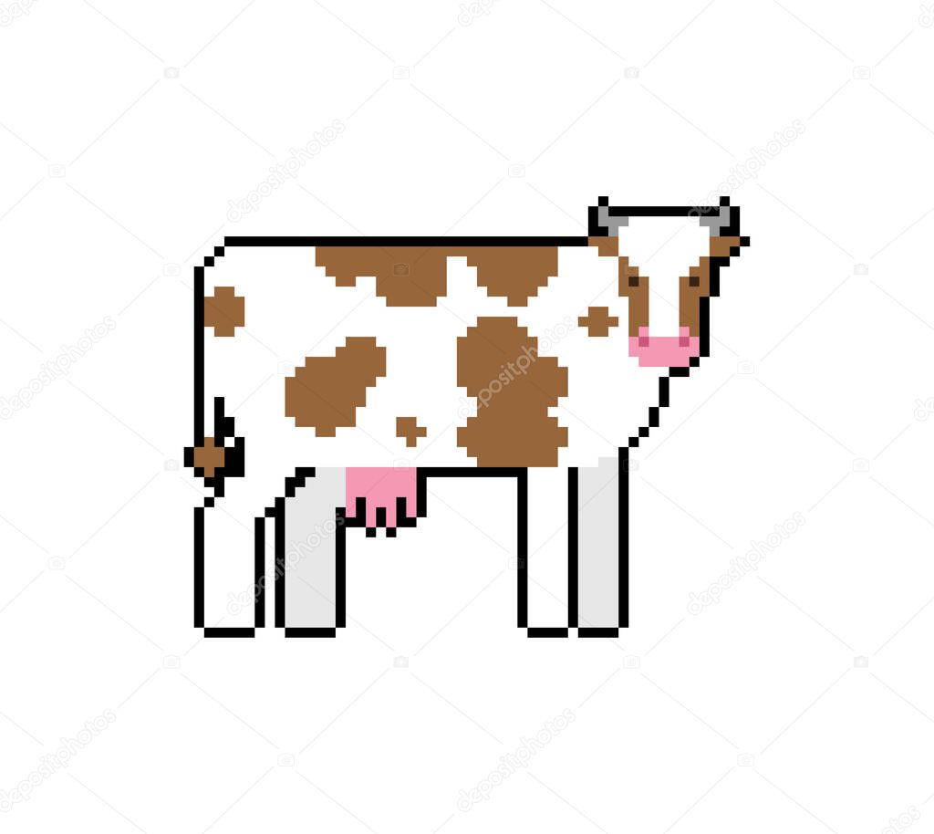 Cow pixel art. 8 bit farm animal cartoon. vector illustration