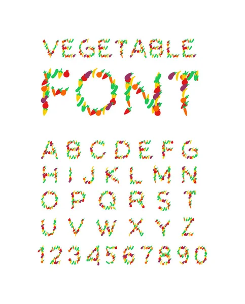 Vegetable Font Vegetarian Alphabet Letters Vegetable Abc Corn Cucumber Pepper — Stock Vector