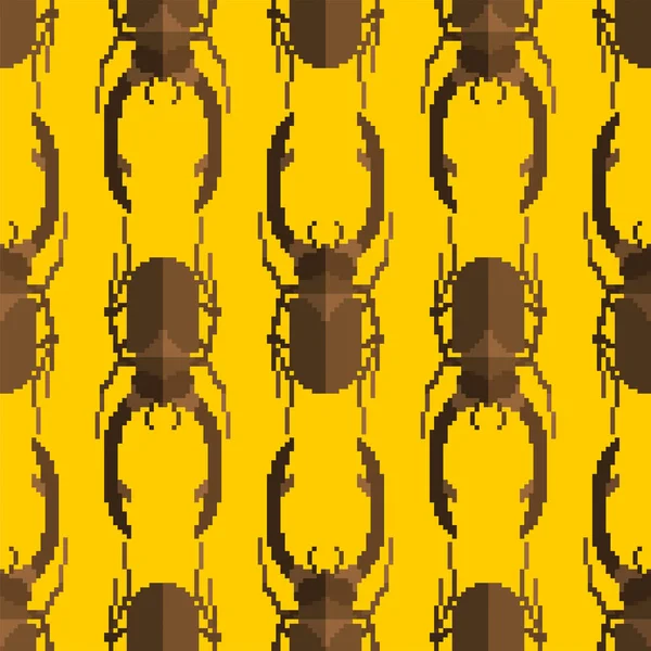 Stag Beetle Pixel Art Pattern Seamless Beetle Bit Background Baby — Stockový vektor