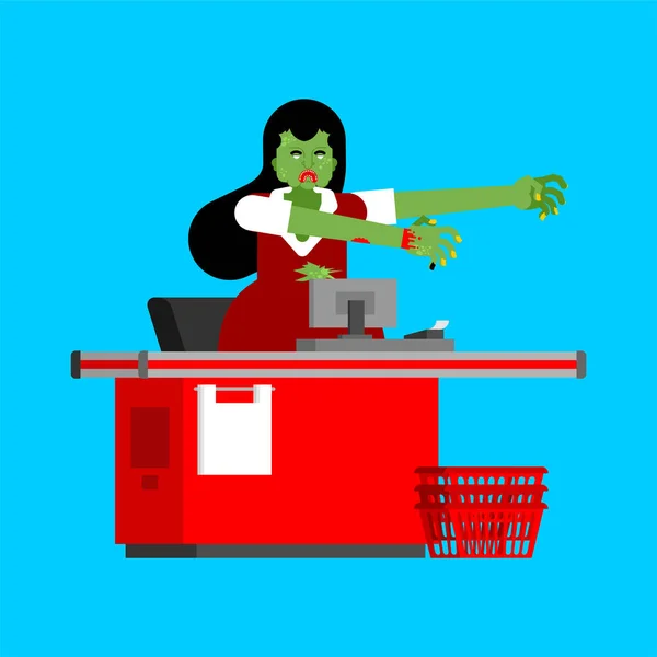 Cashier Zombie Checkout Counter Supermarket — Stockový vektor