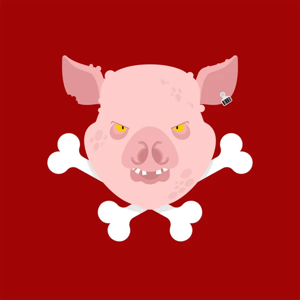 Butcher Emblem Pork Head Crossbones — Stock Vector
