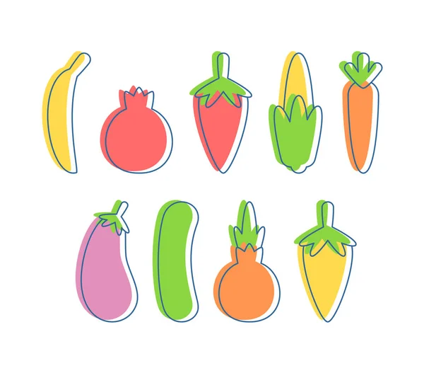 Légumes Mis Signe Icône Carottes Maïs Poivre Concombre — Image vectorielle