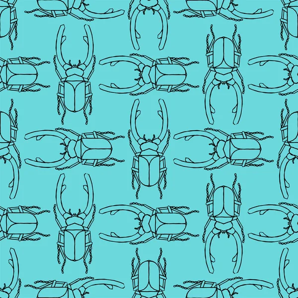 Stag Beetle Pattern Seamless Beetle Large Mandibles Background Baby Fabric — Stockvector