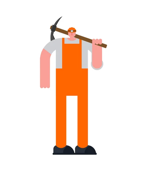 Mijnwerker Met Houweel Cartoon Geïsoleerd Vectorillustratie — Stockvector