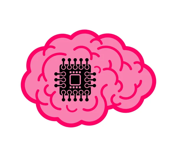 Τσιπ Νευραλίνκ Στον Εγκέφαλο Μικροτσίπ Στο Κεφάλι Τεχνητή Νοημοσύνη Εικονογράφηση — Διανυσματικό Αρχείο