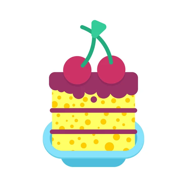 Pieza Pastel Cereza Plato Dibujos Animados Sweets Vector Ilustración — Vector de stock