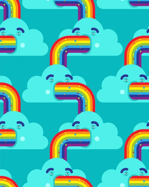 雲は虹のパターンをシームレスに吐き出します 漫画のベクトル背景 — ストックベクタ