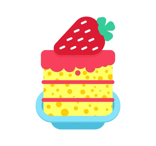 Strawberry Cake Piece Plate Cartoon Sweets Vector Illustration — Stock Vector