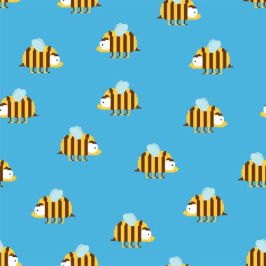 Arı piksel sanatı 8 bit desenli dikişsiz. benekli bal arısı 8bit vektör arkaplanı