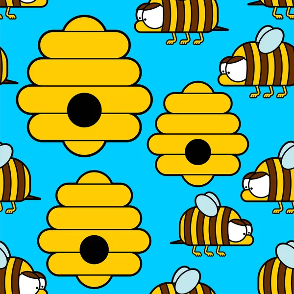 蜜蜂的图案天衣无缝蜜蜂和蜂箱的背景病媒 婴儿用品装饰品 — 图库矢量图片