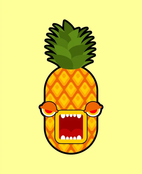 Angry Pineapple Isolated Exotic Fruit Vector Illustration — Stock Vector