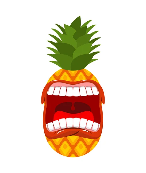 Angry Pineapple Screams Isolated Evil Fruit Vector Illustration — Stock Vector