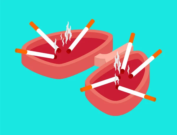 Polmoni Posacenere Mozziconi Sigaretta Illustrazione Vettoriale — Vettoriale Stock