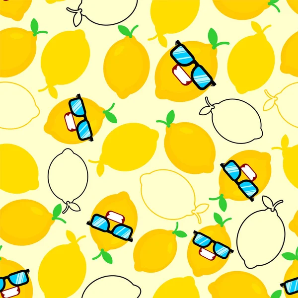 Lemon Glasses Pattern Seamless Fruit Cool Background — Stock Vector