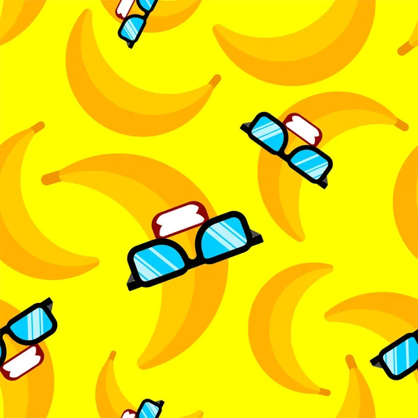 Banane Mit Brillenmuster Nahtlos Banane Kühlen Hintergrund — Stockvektor