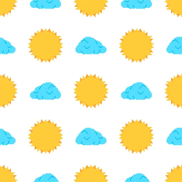 Modello Sole Nube Pixel Art Senza Soluzione Continuità 8Bit Sfondo — Vettoriale Stock