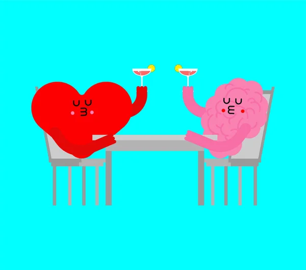 Coeur Cerveau Assis Restaurant Une Relation Amoureuse Illustration Amour — Image vectorielle