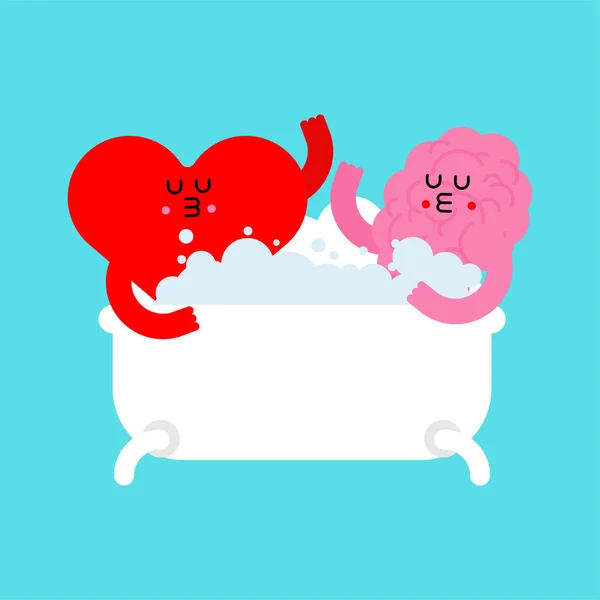 Cuore Cervello Fare Bagno Nel Bagno Una Relazione Romantica Illustrazione — Vettoriale Stock