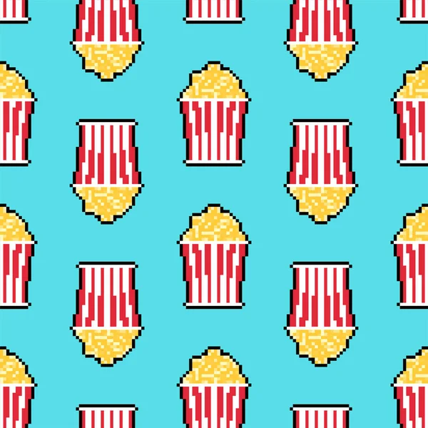 Popcorn Pixel Art Muster Nahtlos Bit Süße Hintergrund Vektorstruktur — Stockvektor