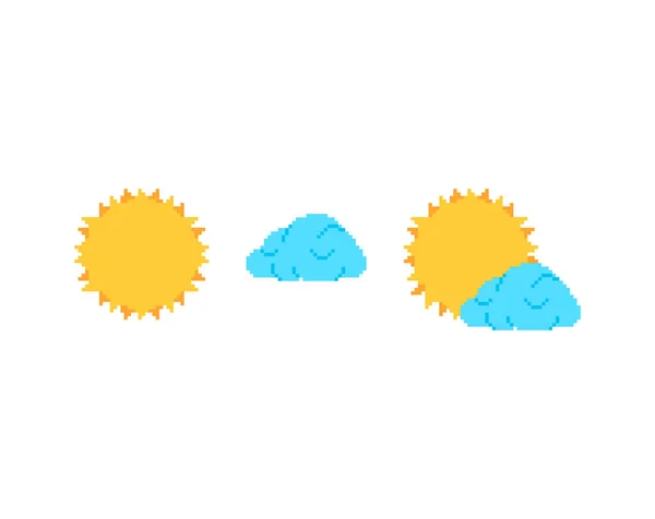 Sole Nube Pixel Art Illustrazione Vettoriale 8Bit — Vettoriale Stock