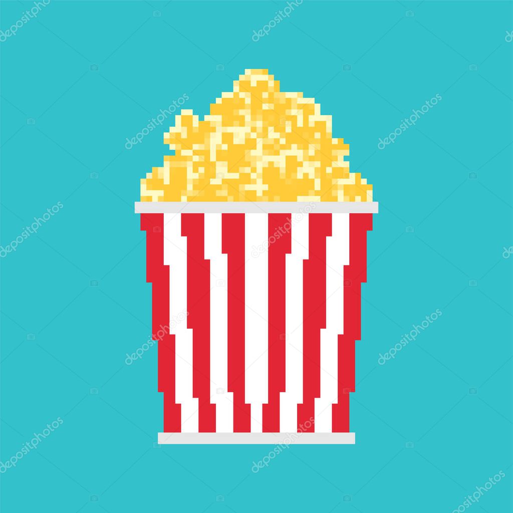 Popcorn pixel art isolated. 8 bit Sweetness vector illustration