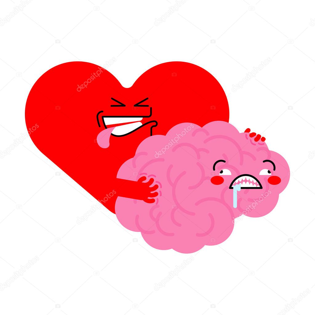 Heart and brain sex. brains intercourse. Feelings and emotions reproduction. vector illustration