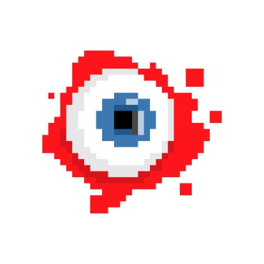 Göz pikseli sanatı. 8 bit göz ve kan. pikselli Cadılar Bayramı vektör çizimi