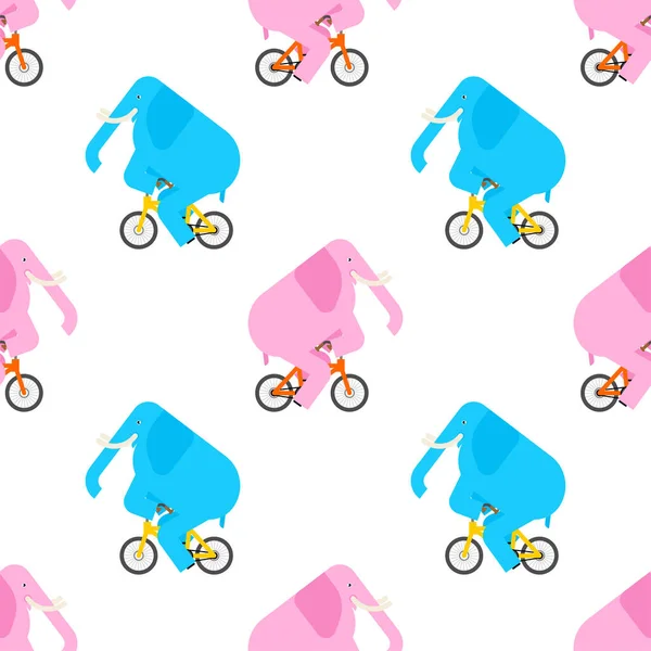 自転車のパターンをシームレスに象 動物は自転車に乗っています 赤ちゃんの生地の質感 漫画の子供の飾り — ストックベクタ