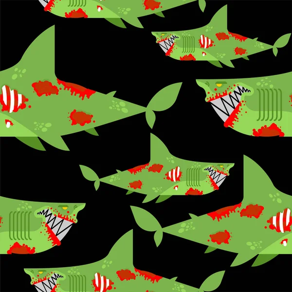 Zombie Žralok Vzor Hladký Mořský Predátor Mrtvé Pozadí Zelená Příšera — Stockový vektor