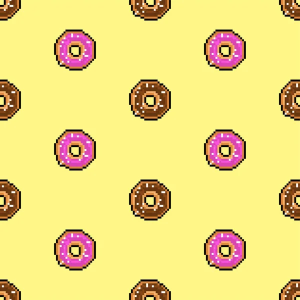 Donut Pixel Art Muster Nahtlos Verpixelte Süße Hintergrund Bit Textur — Stockvektor