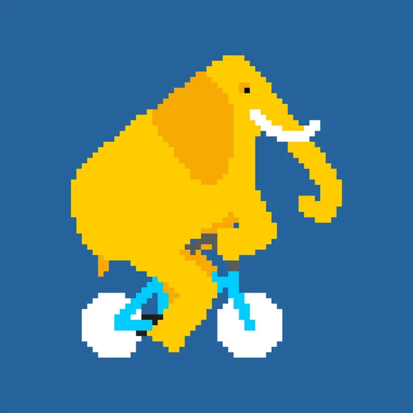 Elefanter Cykel Pixel Konst Pixelated Djur Rider Cykel Bit Tecknad — Stock vektor